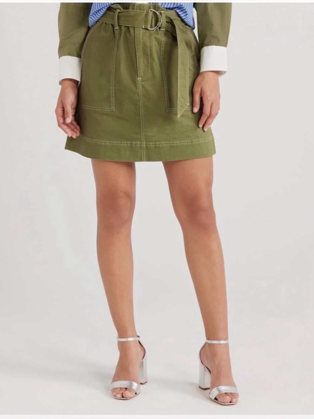 Free Assembly Olive Paper-bag Waist Belted Mini Skirt Size XXL